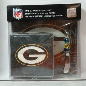 Green Bay Packers Party Gift Set NFL Glass Plate Napkins Spreader Tailgate Decor